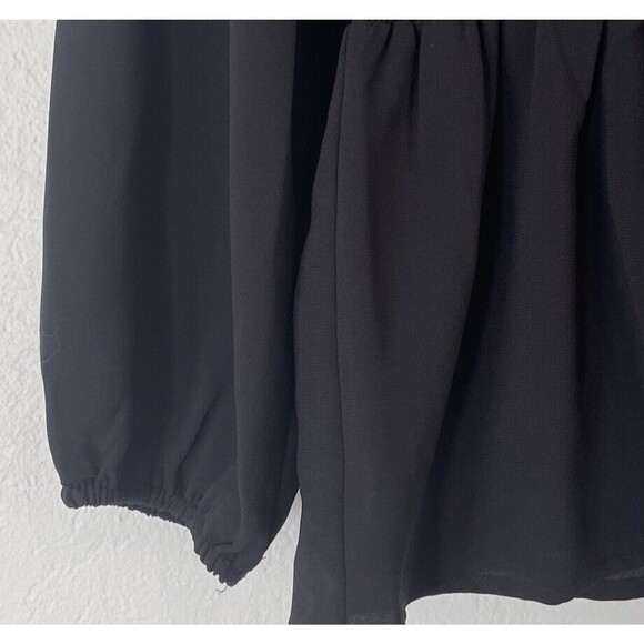 Alfani Smocked Peplum Top Black LARGE Buttons Long‎ Sleeve Office Dressy *READ - Picture 3 of 9